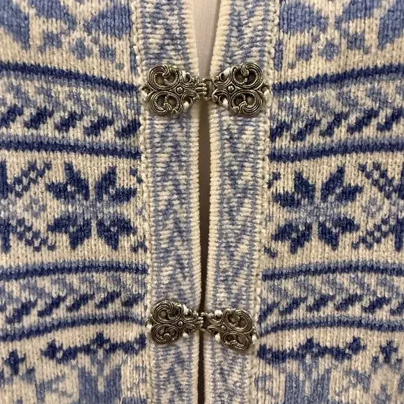 Croft Barrow Nordic Fair Isle Cardigan Blue White XL Snow Ski Grandmacore Cabin - Picture 4 of 9